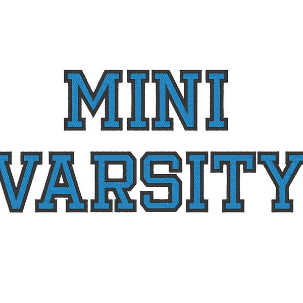 Mini Varsity Collegiate, Collegiate type Font machine embroidery designs - capital letters and numbers, 2 colors, outline, fill stitch BX