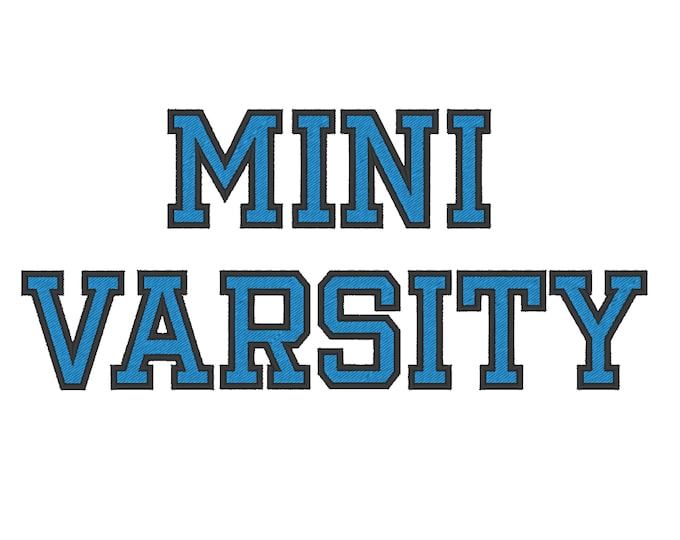 Mini Varsity Collegiate type Font machine embroidery designs - capital letters and numbers 2 colors fill stitch and outline alphabet, BX