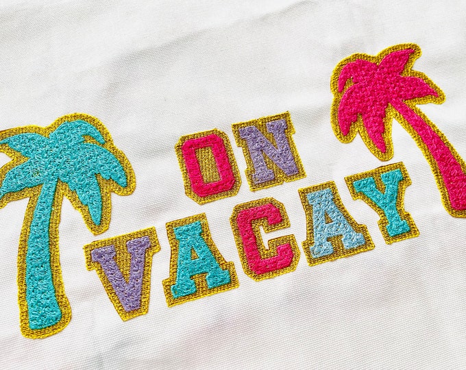 2023 new mini Faux chenille Glitter HTV Font Athletic Sport Varsity glitter vinyl alphabet letters machine embroidery designs and Palm tree