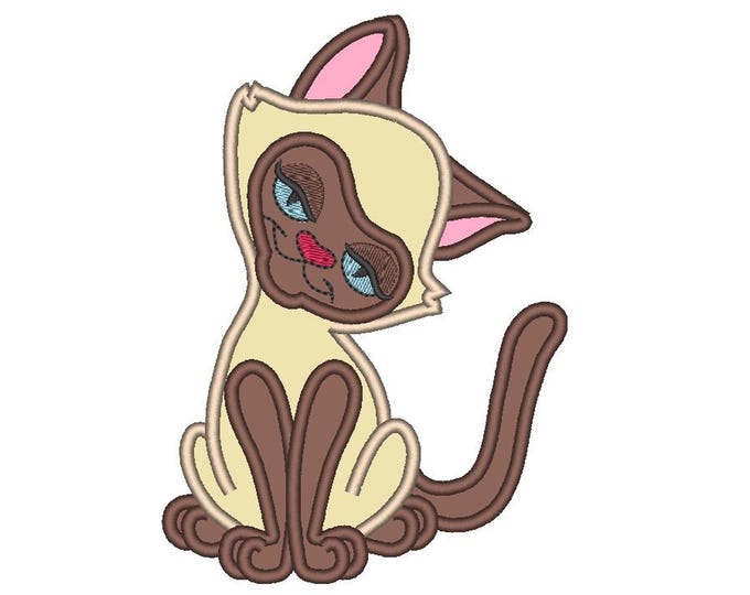 Siamese Kitty kitten cat pet animal applique machine embroidery designs multiple sizes for hoop 4x4, 5x7 and 6x10