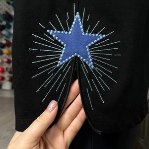 Sparkling Star split side seam cutout side bow Applique machine embroidery designs kids girls t-shirt sweatshirt embroidery multiple sizes