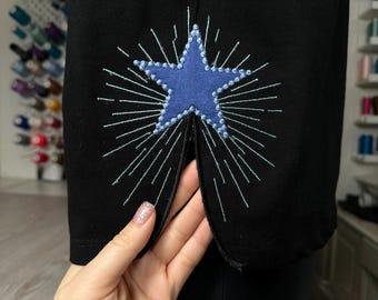 Sparkling Star split side seam cutout side bow Applique machine embroidery designs kids girls t-shirt sweatshirt embroidery multiple sizes
