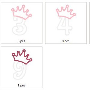 Cute Princess Birthday Crown Numbers INSTANT DOWNLOAD machine embroidery applique design 4, 5 and 6 inches image 3