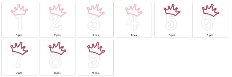 Cute Princess Birthday Crown Numbers INSTANT DOWNLOAD machine embroidery applique design 4, 5 and 6 inches image 3