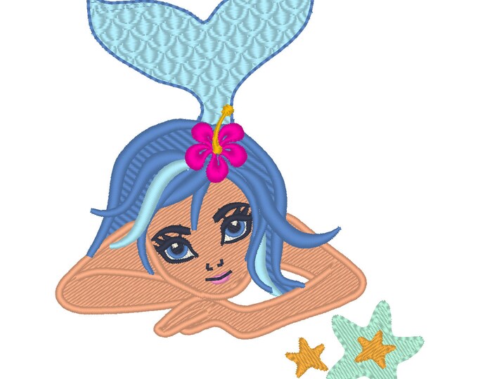 Mermaid embroidery designs fill stitch mermaid Embroidery, designs for hoops 4x4 5x7
