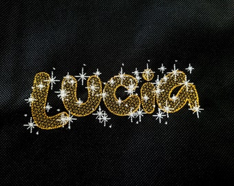 Sparkle Glitter FONT noche cielo estrellado alfabeto niños niña princesa nombre monograma diseños de bordado de máquina en tamaños variados, BX incluido