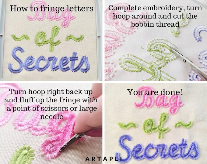 Fringed Handwriting fluffy FONT machine embroidery designs in assorted sizes girly pretty fluffy letters monogram name, BX font included