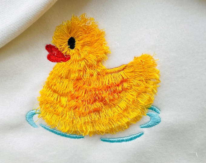 Fringed Rubber Duck awesome Fluffy bath toy design kids baby fur chenille machine fringe embroidery designs assorted sizes 3 up to 4 inches