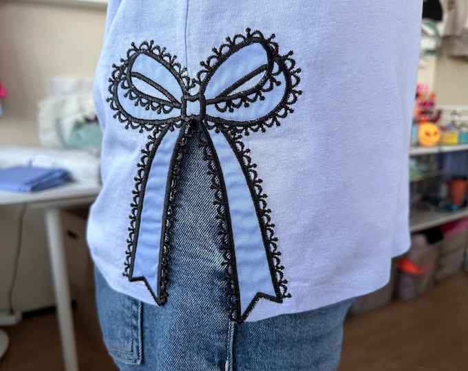 Lace Bow Applique machine embroidery designs Awesome Lace effect checkered plaid gingham ribbon Girly Bow in  5 to 8 inch sweatshirt FSl
