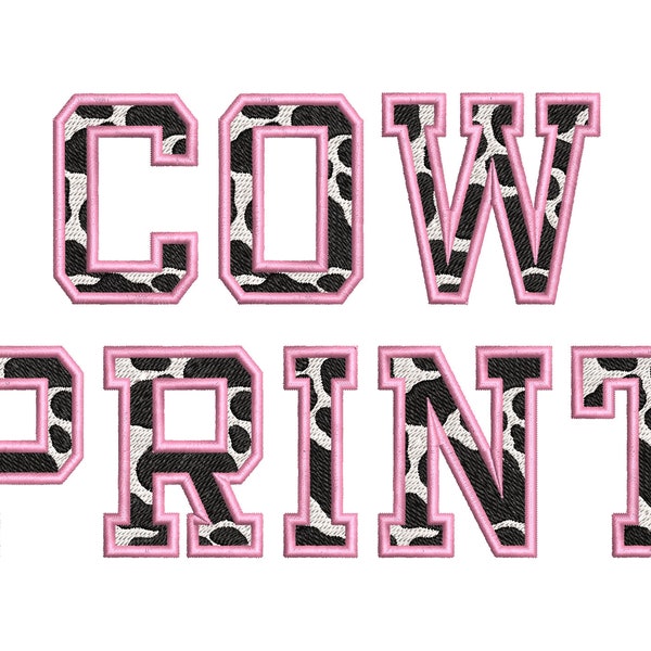 Cow print block Font fill stitch alphabet letters machine embroidery design uppercase and numbers BX include Cow spots monogram name font