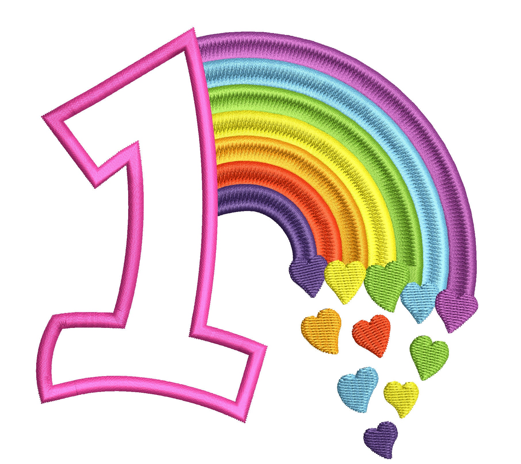 Cute Rainbow Birthday Number 1 ONE machine embroidery applique designs