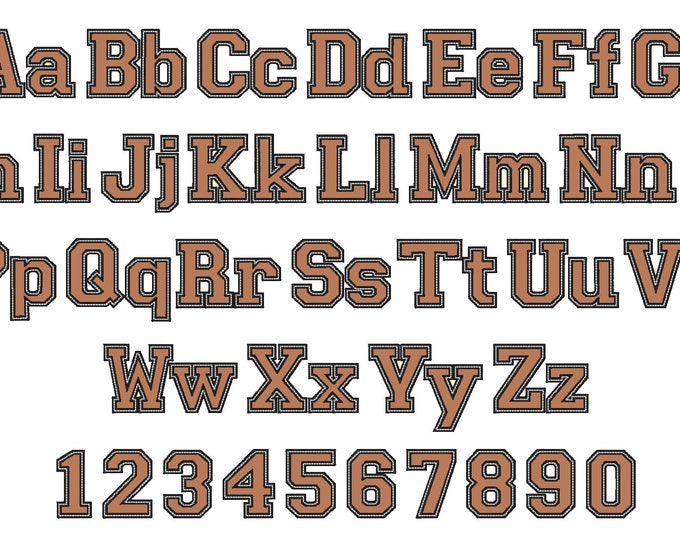 Block athletic Collegiate applique Sport Font machine embroidery applique designs 2, 3, 3, 4, 5 and 6 inches