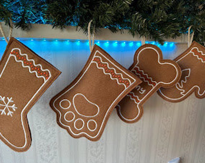 Christmas Stocking SET of 4 types simple felt in the hoop ITH project feltie machine embroidery designs Sock Paw Mitten Bone for advent