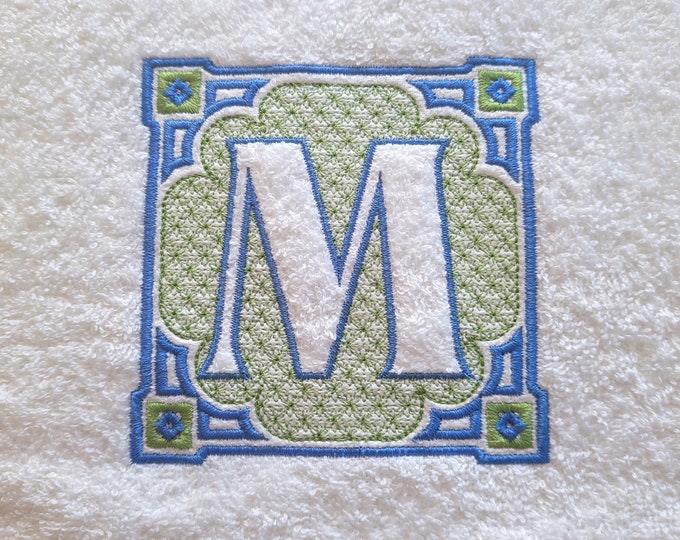 Chinoiseries classic Embossed terry towel Monogram letters A-Z in frame machine embroidery designs for hoop 4x4, 5x7 wedding birthday gift