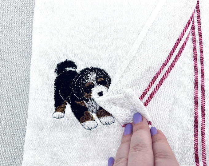 Cute Playing Bernese Mountain Puppy Dog Mama kitchen dish towel pet animal kids machine embroidery designs ITH project simply in the hoop