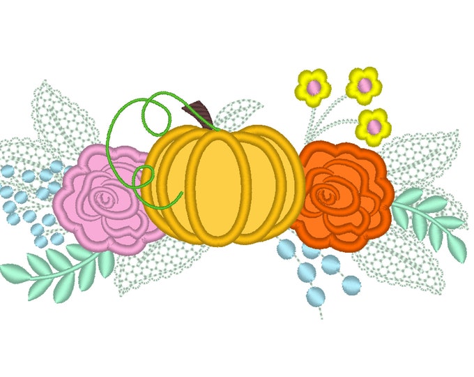 Pumpkin autumn lace delicate urban kitchen towel floral bouquet applique machine embroidery designs in assorted sizes Thanksgiving gift idea