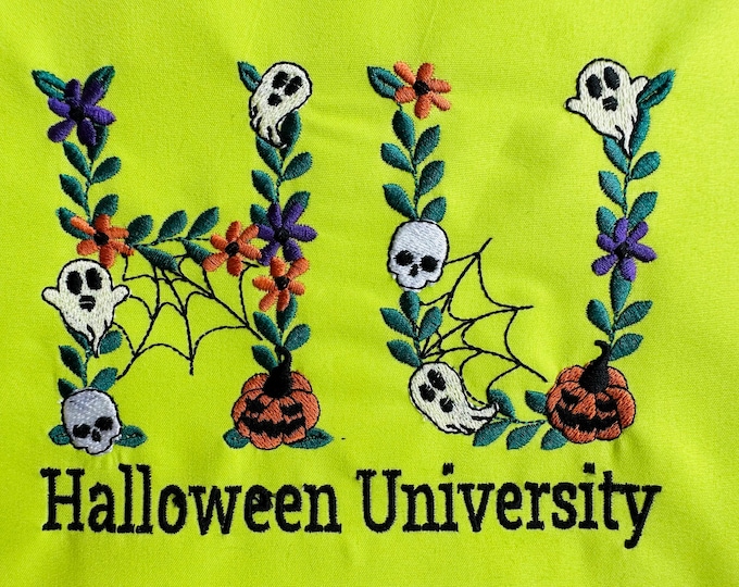 Spooky Skull Font Halloween Floral alphabet spider web ghost jack-o-lantern scary monogram machine embroidery designs sizes 3.4 to 5.7in BX