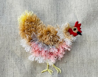 Chicken fringed fluffy chenille farm bird small machine embroidery designs  awesome fringe fur chickens design