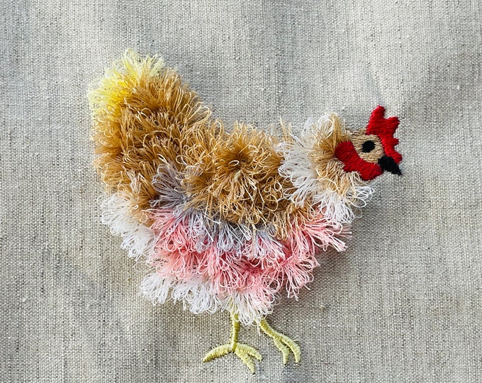 Chicken fringed fluffy chenille farm bird small machine embroidery designs awesome fringe fur chickens design