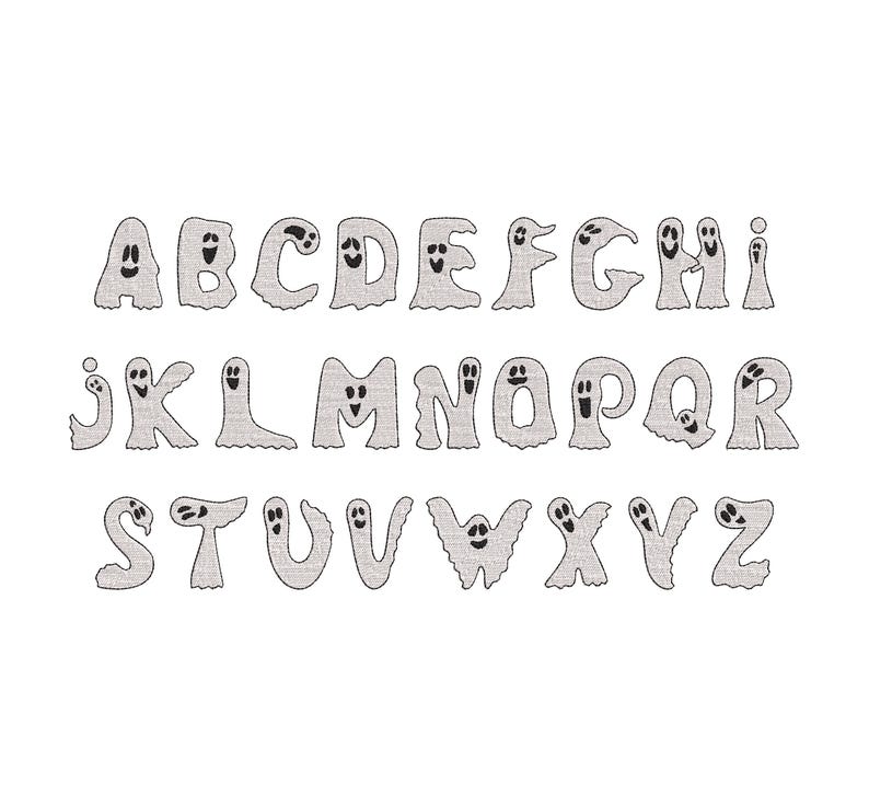 Ghost FONT Fill Stitch Alphabet Monogram Cute Little Ghost Kids Baby ...
