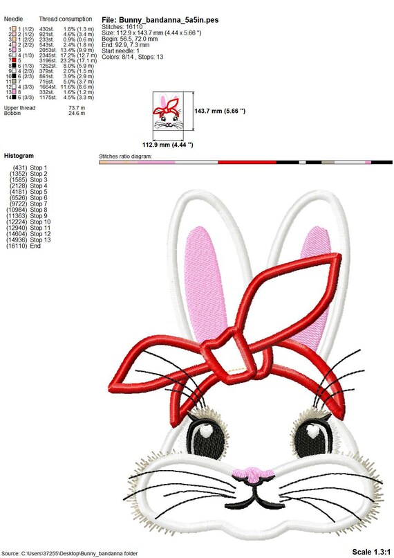 Cara de conejito de Pascua con pañuelo de vaquilla, apliques de orejas de  conejo, diseños de bordado de máquina de cara de conejo 4x4 5x7 6x10 -   México