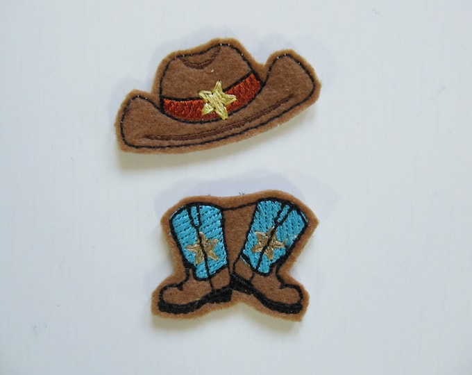 Kicking boots and cowboy hat key fob, feltie, keyfob machine embroidery design, felt outline keyfob keychain embroidery project for boys