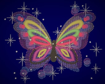 Galaxy butterfly , sparkling stars butterfly  embroidery designs, rainbow embroidery, rainbow designs, butterfly embroidery 4x4 and 5x7