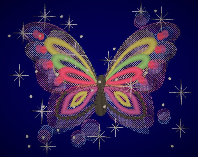 Galaxy butterfly , sparkling stars butterfly  embroidery designs, rainbow embroidery, rainbow designs, butterfly embroidery 4x4 and 5x7