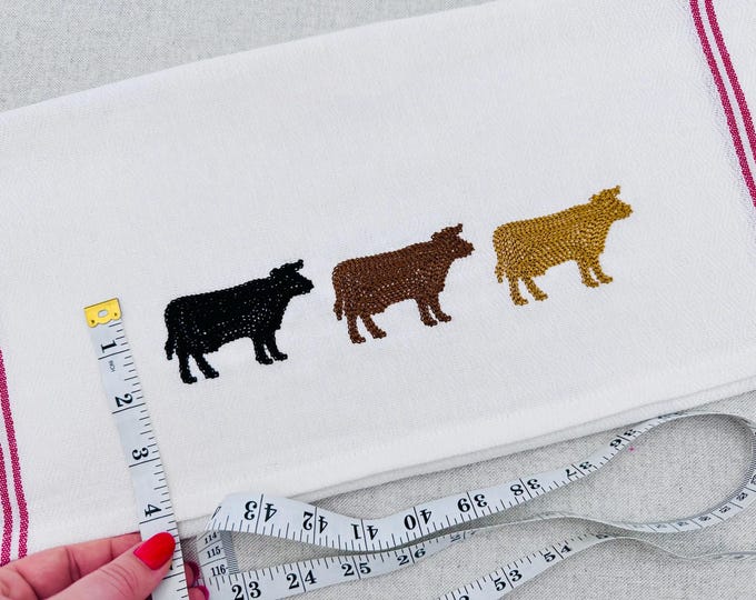 Farm Cow Outline chain stitch fill hand stitch effect farm animal kitchen dish towel machine embroidery designs sizes 3 up to 4 inch
