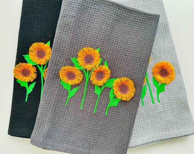 Four Sunflowers 4 Sunflower Stems Embroidery Files Fringed fluffy Flower Fringe simply machine embroidery designs sizes 4 up to 6 inches