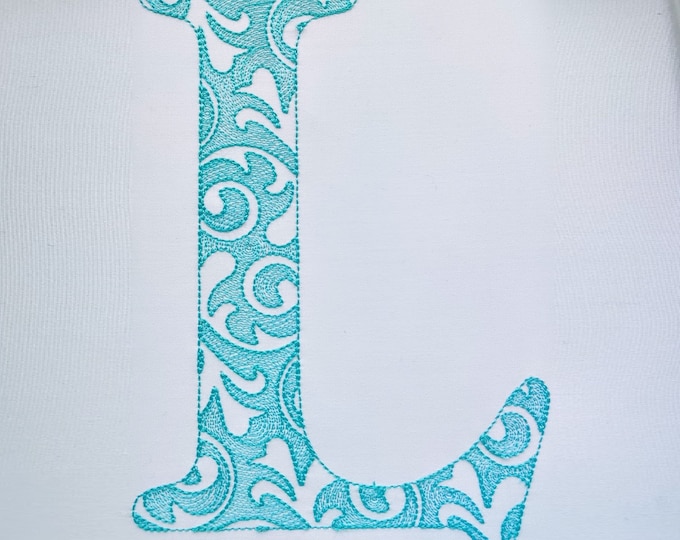 Flourish floral whole alphabet garden flag monogram lace swirl flower block Font machine embroidery designs sizes 4, 5, 6, 7, 8 inches, BX