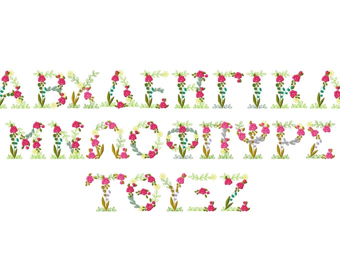 Small Fraternities & sororities Floral Greek font whole entire alphabet liberty fashioned flowers machine embroidery designs mini sizes