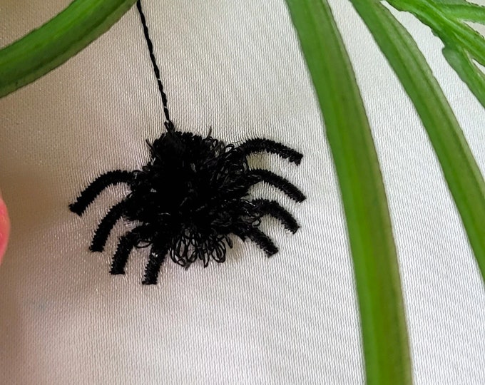 Mini fringed Spider pompom machine embroidery designs in mini tiny sizes 0.7, 1, 1.3 inches spider on web and wo fringe fur chenille fluffy