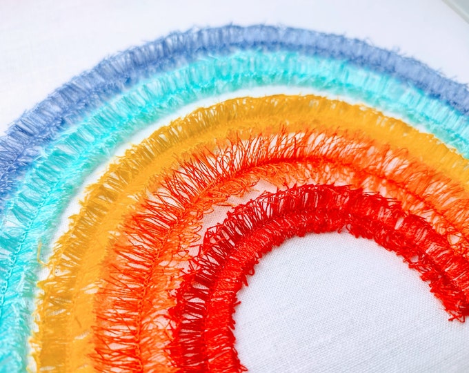 Fringed Rainbow, awesome fluffy Rainbow, fringe in the hoop ITH machine embroidery designs for hoop 4x4, 5x7 kids baby playful funny design