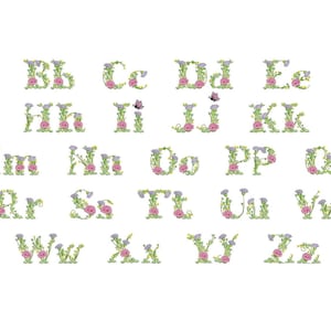 Lettertype weidebloemen met hoofdletters en kleine letters, monogram bloemen Lettertype machineborduurontwerpen, inclusief BX INSTANT DOWNLOAD