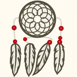 Peut inclure: Un attrape-r&ecirc;ves brun avec un motif de toile circulaire et quatre plumes qui en pendent. Les plumes sont brunes et blanches avec des perles rouges sur les cordes.