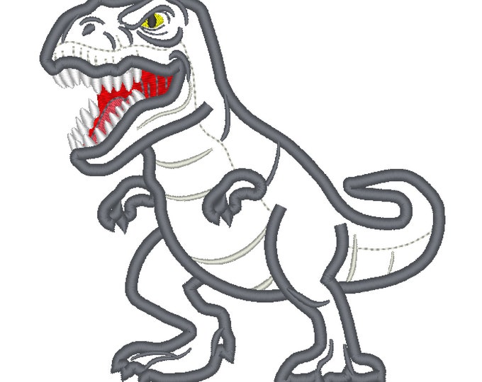 Realistic T-rex Dinosaur Applique machine embroidery designs in assorted sizes for hoop 4x4, 5x7, 6x10 kids baby boy outfit Jurassic World