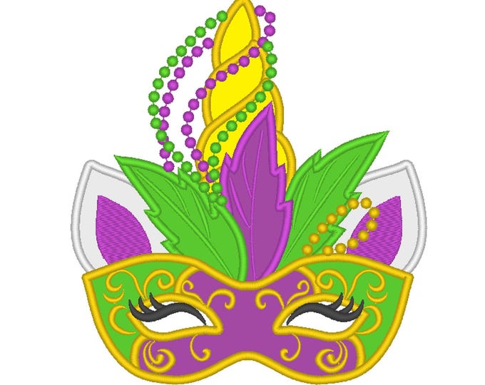 Mardi Gras Mask Unicorn applique machine embroidery designs Rainbow Unicorn unicorn horn Mardi Gras Parade design
