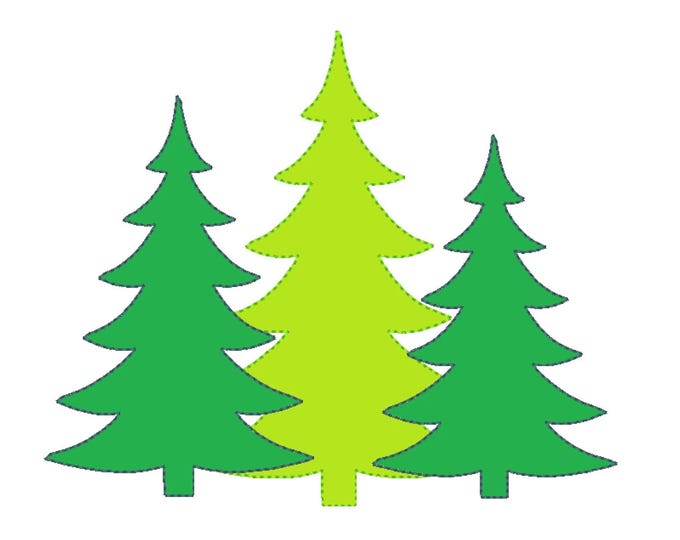 Woodland Tree Trio Applique triple bean stitch Raggedy edge Applique three Christmas trees in a row machine embroidery designs 4x4 5x7 6x10