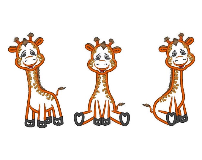 Wild animals Little Giraffe Set of 3 types kids baby boys Applique machine embroidery designs multiple sizes