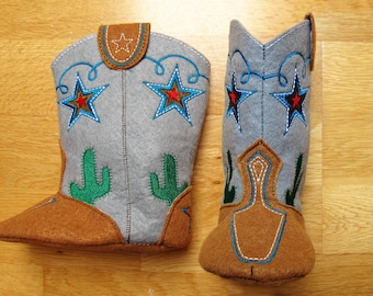 Noisy Baby Cowboy boots - Felt In the hoop project - cowboy boots pattern - machine embroidery ITH design