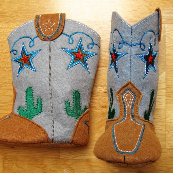 Noisy Baby Cowboy boots - Felt In the hoop project - cowboy boots pattern - machine embroidery ITH design