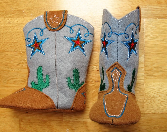 Noisy Baby Cowboy boots - Felt In the hoop project - cowboy boots pattern - machine embroidery ITH design