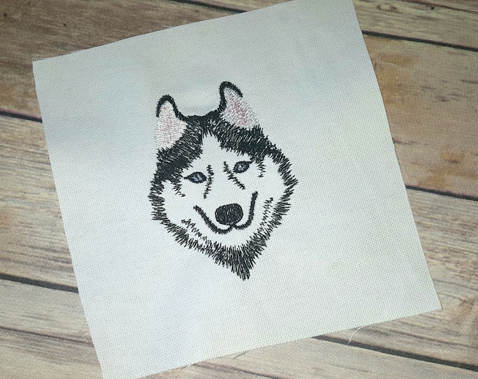 Husky dog pet face, light stitch Husky head machine embroidery designs in assorted sizes for hoop 4x4, 5x7 cute husky portrait