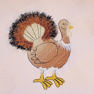 Fringed fluffy chenille Turkey Thanksgiving thanks fall machine embroidery designs awesome Gobbler bird fringe ITH in the hoop embroidery