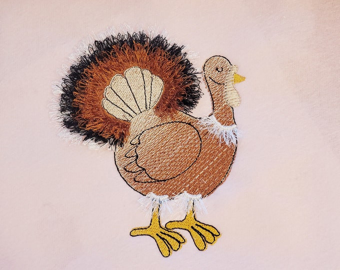 Fringed fluffy chenille Turkey Thanksgiving thanks fall machine embroidery designs awesome Gobbler bird fringe ITH in the hoop embroidery