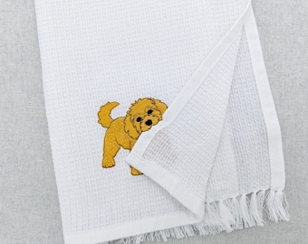 Cute Playing Little Golden Doodle Puppy Dog Mama kitchen dish towel animal machine embroidery designs ITH in the hoop Goldendoodle Cockapoo