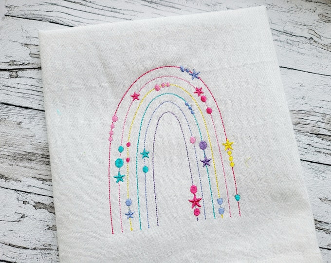 Stars and Dots cute adorable Celestial Rainbow light stitch rainbow machine embroidery designs in multiple sizes outline light sketch stitch