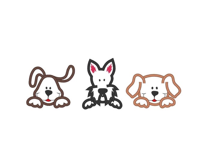 Cute peeking puppy SET of 3 puppies dog Applique machine embroidery designs in multiple sizes kids baby boys outfit animal pet dog lovers