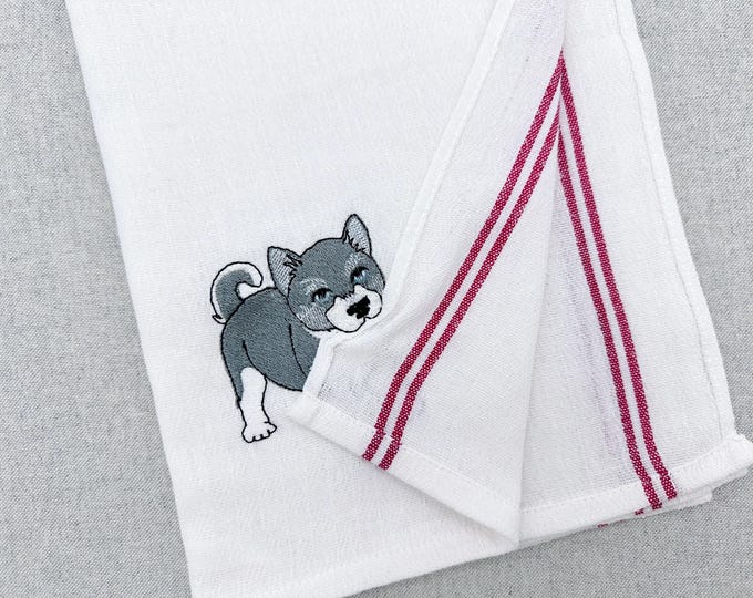 Lovely playing Husky Puppy Dog Mama kitchen dish towel pet animal kids machine embroidery designs ITH project simply in the hoop project